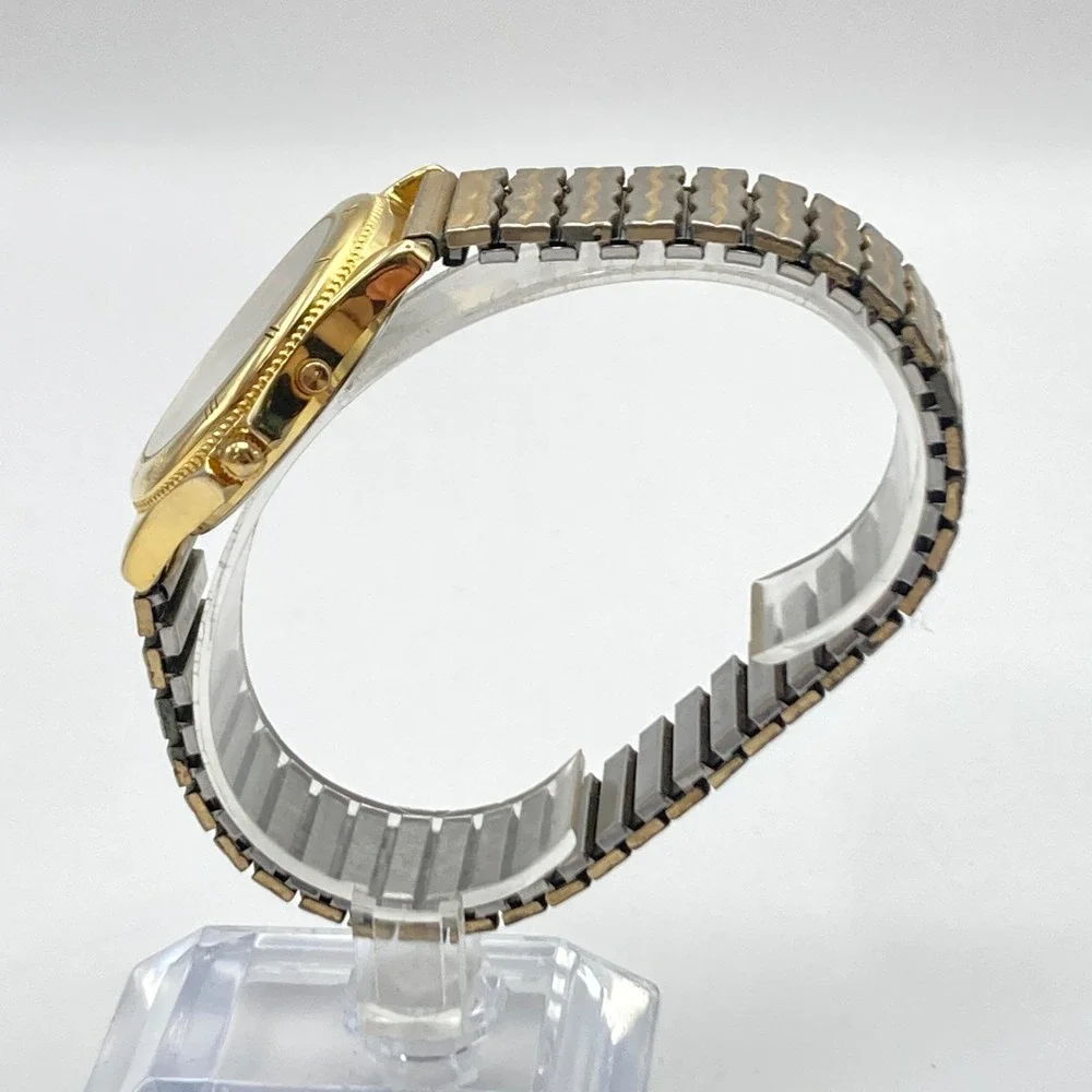 Vintage Aqualite Men's Watch 36mm Gold Tone Backlight Stretch Band New Battery